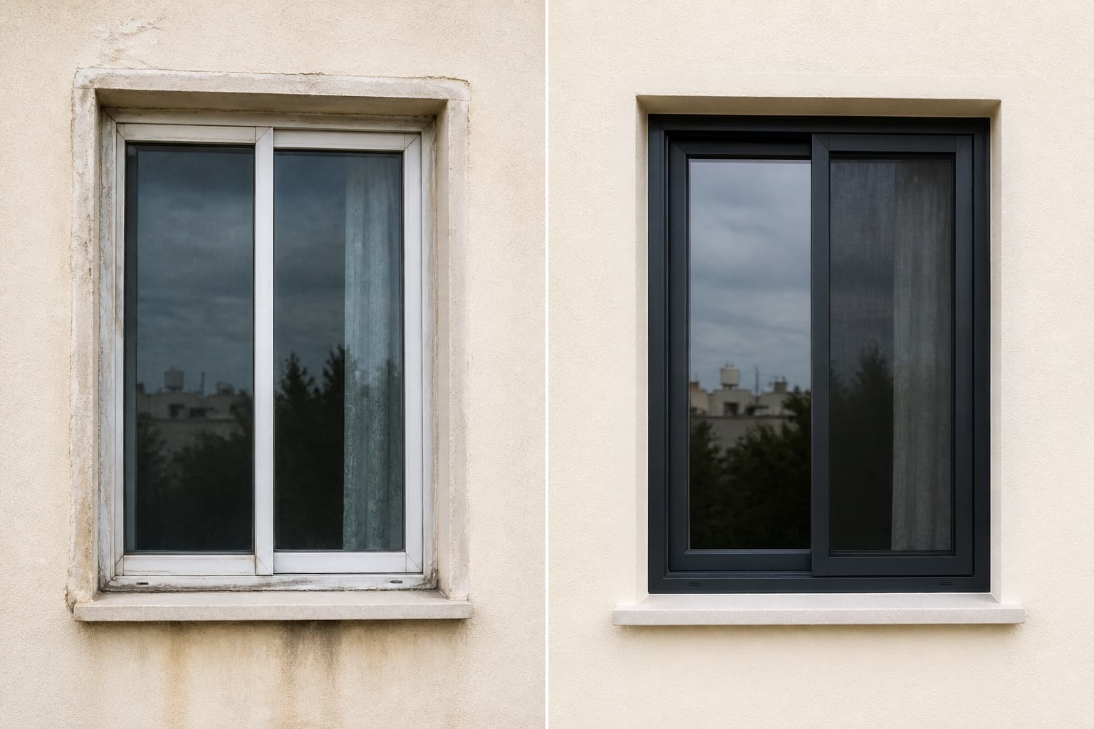 An aluminium window before and after repair